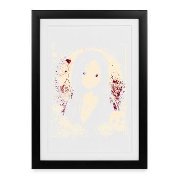 Manga d'horreur Demon Girl Kimono Anime - Affiche encadrée (27 × 37 cm) - noir - Devant
