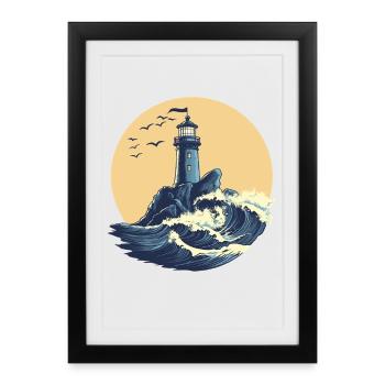 Phare sur une mer agitée - Affiche encadrée (27 × 37 cm) - noir - Devant