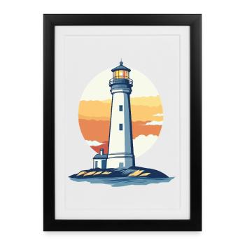 Lighthouse at sunset - Framed poster (27 × 37 cm) - black - Front