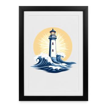 Lighthouse at sunrise - Framed poster (27 × 37 cm) - black - Front