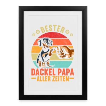 Teckel Papa Teckel Design Homme Fête des Pères - Affiche encadrée (27 × 37 cm) - noir - Devant