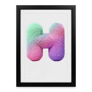 Letter H in pastel fur look and color gradient - Framed poster (27 × 37 cm) - black - Front