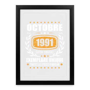 Vintage Octobre 1991, Cadeau Rétro Octobre 1991 - Affiche encadrée (27 × 37 cm) - noir - Devant