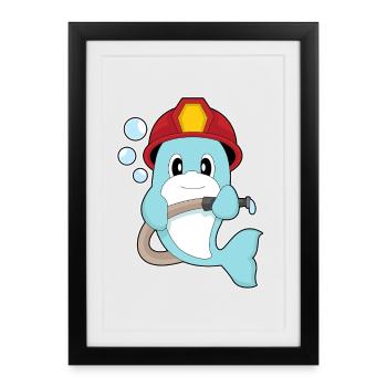 Dolphin fireman fire hose fire department - Framed poster (27 × 37 cm) - black - Front