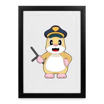 Hamster Policier Bâton Police - Affiche encadrée (27 × 37 cm) - noir - Devant