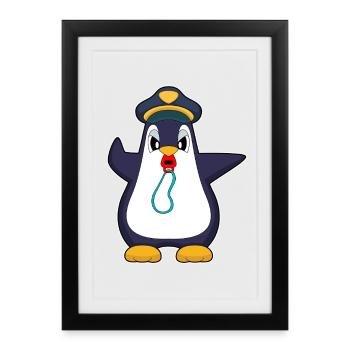 penguin policeman whistle police - Framed poster (27 × 37 cm) - black - Front