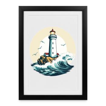 Phare au bord de la mer - Affiche encadrée (27 × 37 cm) - noir - Devant