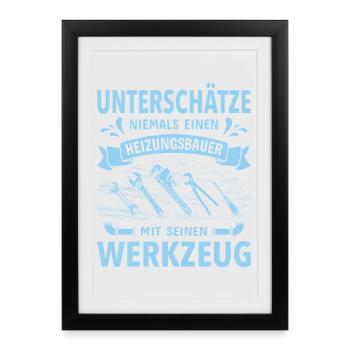 Chauffagiste Plombier Plombier de construction chauffage - Affiche encadrée (27 × 37 cm) - noir - Devant