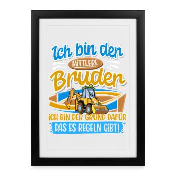 Excavator Middle Brother Siblings - Framed poster (27 × 37 cm) - black - Front