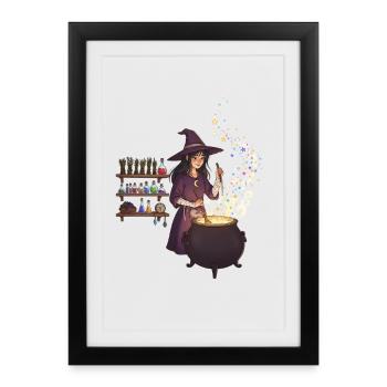 Magical witch casting spells - Framed poster (27 × 37 cm) - black - Front