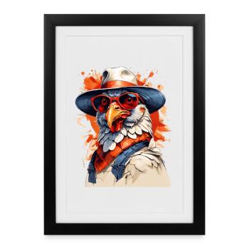 Stylish eagle with hat and sunglasses - Framed poster (27 × 37 cm) - black - Front