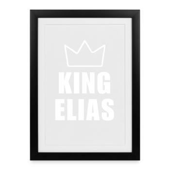 Nom d'Élias avec la lettre E - T-shirt King Crown - Affiche encadrée (27 × 37 cm) - noir - Devant