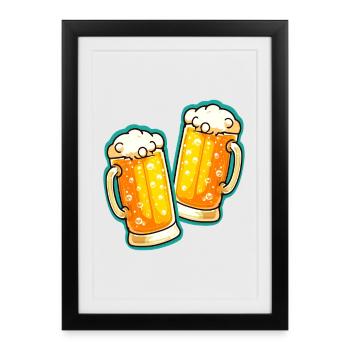 Beer Cheers Chope à bière en verre - Affiche encadrée (27 × 37 cm) - noir - Devant