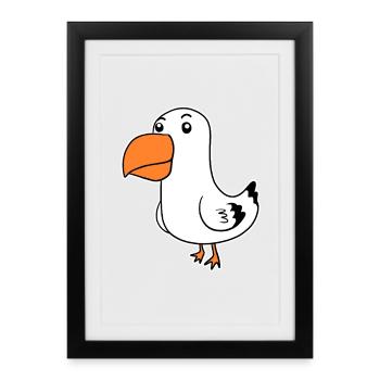 Dessin animé mignon de mouette - Affiche encadrée (27 × 37 cm) - noir - Devant