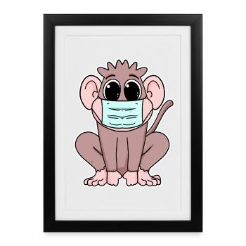 Singe avec masque - Affiche encadrée (27 × 37 cm) - noir - Devant