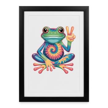 Frog Tie-Dye Hippie Peace Sign - Framed poster (27 × 37 cm) - black - Front