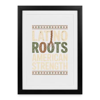 Racines latines Force américaine Héritage hispanique - Affiche encadrée (27 × 37 cm) - noir - Devant