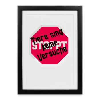 Animal testing ANIMALS ARE NOT FUNNY EXPERIMENTS - Framed poster (27 × 37 cm) - black - Front