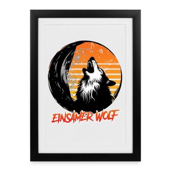 Wolf Spirit EINSAMER WOLF Retro Lustiges - Affiche encadrée (27 × 37 cm) - noir - Devant