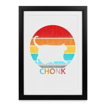 Sunset Chonk Cat - T-shirt mignon Fat Cat Lover - Affiche encadrée (27 × 37 cm) - noir - Devant