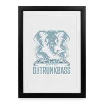 DJ Trunkbass Elephant à la table de mixage basse - Affiche encadrée (27 × 37 cm) - noir - Devant