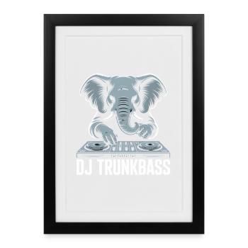 DJ Trunkbass Elephant à la table de mixage basse - Affiche encadrée (27 × 37 cm) - noir - Devant