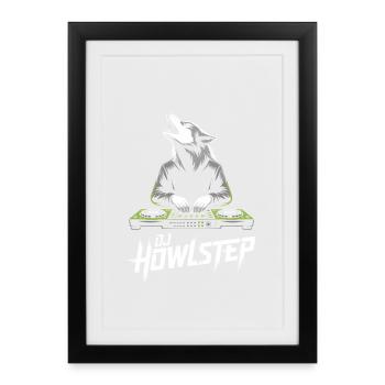 DJ Howlstep Wolf DJ Au mixeur EDM - Affiche encadrée (27 × 37 cm) - noir - Devant