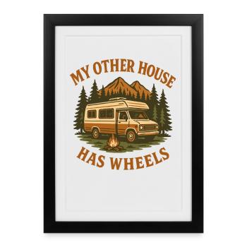 Mon autre maison a des roues Funny Camper - Affiche encadrée (27 × 37 cm) - noir - Devant