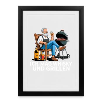 J'aime le whisky et les grillades BBQ Grill Master - Affiche encadrée (27 × 37 cm) - noir - Devant