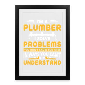 Chauffagiste Plombier Plombier de construction chauffage - Affiche encadrée (27 × 37 cm) - noir - Devant