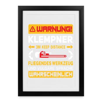 Chauffagiste Plombier Plombier de construction chauffage - Affiche encadrée (27 × 37 cm) - noir - Devant
