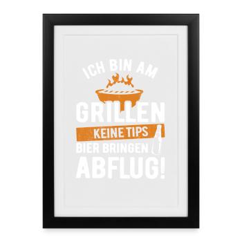 I'm grilling - no tips, bring beer - Framed poster (27 × 37 cm) - black - Front