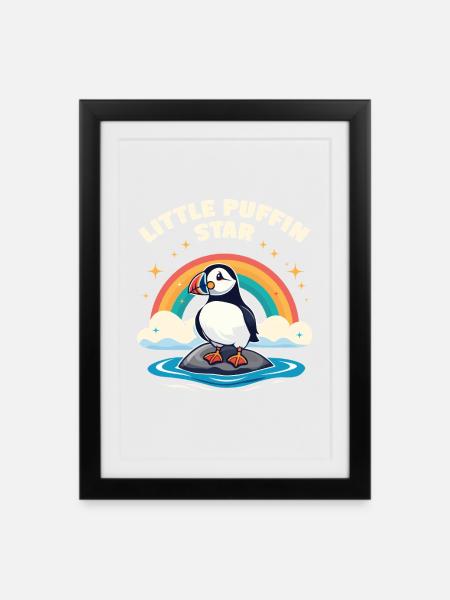Kleiner Puffin Star – Papageitaucher Regenbogen - Gerahmtes Poster (27 × 37 cm) - Schwarz