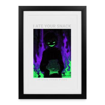 Vaporwave Phonk Anime Horreur Snack Sourire Effrayant - Affiche encadrée (27 × 37 cm) - noir - Devant