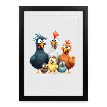 Colorful Chicken Group Comedy Design - Framed poster (27 × 37 cm) - black - Front