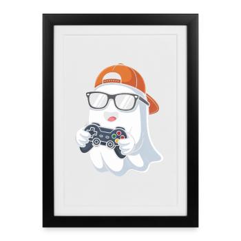 Kawaii Cute Boo Playing Video Game Halloween Gamer - Framed poster (27 × 37 cm) - black - Front