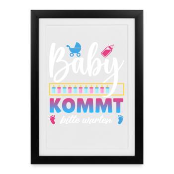 Bientôt maman BÉBÉ ARRIVE S'IL VOUS PLAÎT ATTENDEZ Drôle - Affiche encadrée (27 × 37 cm) - noir - Devant