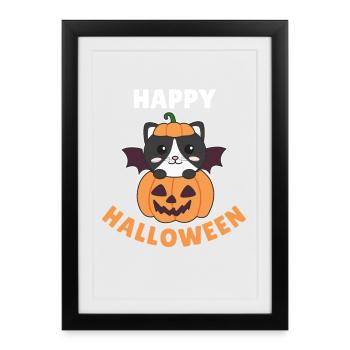 Costume de chauve-souris citrouille d'Halloween pour chat - Affiche encadrée (27 × 37 cm) - noir - Devant