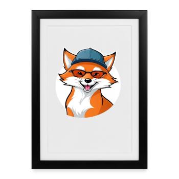renard drôle avec des lunettes et une casquette - Affiche encadrée (27 × 37 cm) - noir - Devant