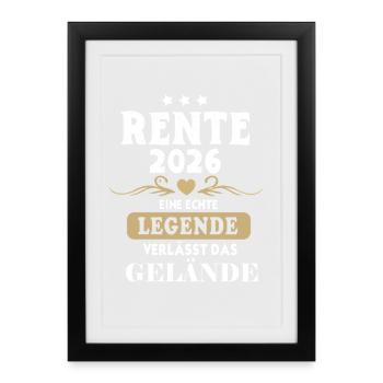 Rente 2026 Geschenk – Legende verlässt das Gelände - Gerahmtes Poster (27 × 37 cm) - Schwarz - Vorne