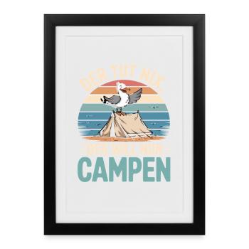 Il ne fait rien, il veut juste camper, mouette, tente, plage - Affiche encadrée (27 × 37 cm) - noir - Devant
