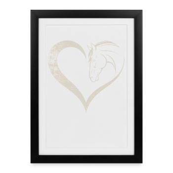 Conception de silhouette de cœur et de cheval - Affiche encadrée (27 × 37 cm) - noir - Devant