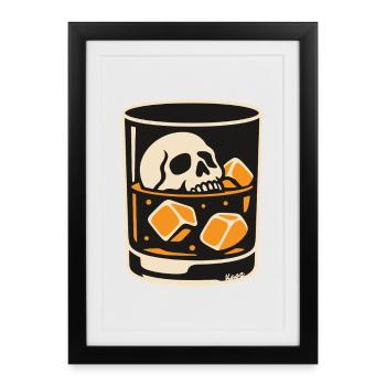 Illustration d'un crâne dans un verre - Affiche encadrée (27 × 37 cm) - noir - Devant