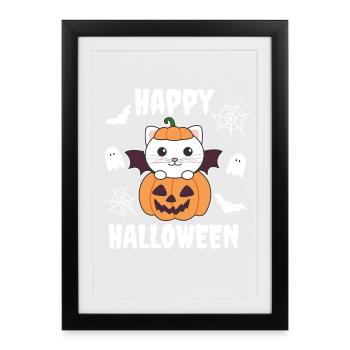 Costume de chauve-souris citrouille d'Halloween pour chat - Affiche encadrée (27 × 37 cm) - noir - Devant