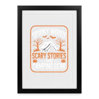 Spooky Woods Histoires effrayantes Campeur Randonneur Halloween - Affiche encadrée (27 × 37 cm) - noir - Devant