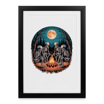 Skeleton Camper Hiker Bonfire Halloween Camping - Framed poster (27 × 37 cm) - black - Front