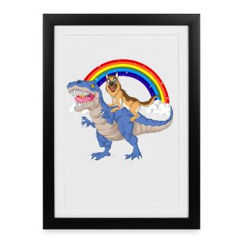 Balade en dinosaure du berger allemand - Affiche encadrée (27 × 37 cm) - noir - Devant