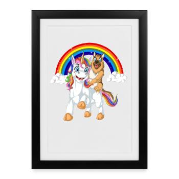 Berger Allemand Sur Licorne - Affiche encadrée (27 × 37 cm) - noir - Devant