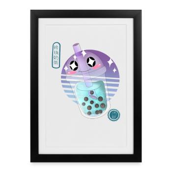 Kawaii Bubble Tea Illustration - Framed poster (27 × 37 cm) - black - Front