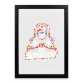 DJ Scratchcat Cat DJ Turntable Club - Affiche encadrée (27 × 37 cm) - noir - Devant